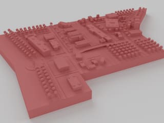 3D printed models ranging from factories, buildings and vehicles