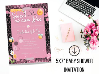 Pink Honey Bee Baby Shower Invitation