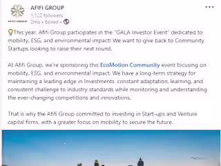 Linkedin Post: Focusing on mobility, ESG, and environment.