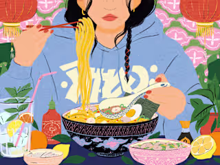 Magazine illustration, girl eat