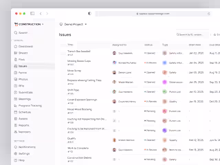 Issues Table UI – Construction Management SaaS Web App