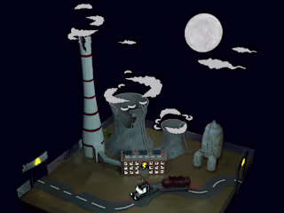 3D scene of an abandoned nuclear power plant