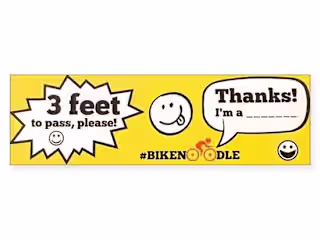 3-Feet to Pass Sticker, plus a Shared Street Sign