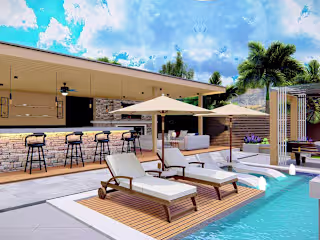 Backyard Design with Pool, Jacuzzi, and Outdoor Living Area