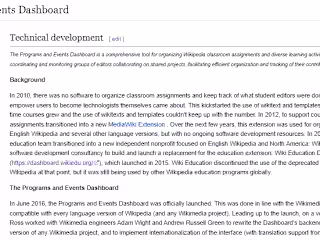 Programs and Events Dashboard Technical Development