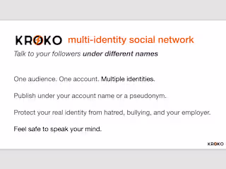 A pitch deck for the multi-identity social network Kroko