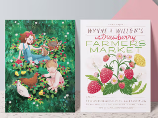 Kids Party Invitation: Picking Strawberries