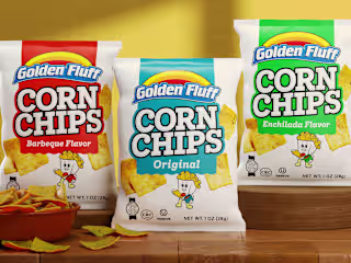 Golden Fluff Corn Chips Snack Packaging Design