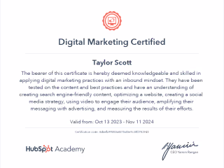 Hubspot Digital Marketing Certificate