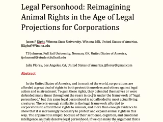 Legal Personhood: Reimagining Animal Rights in the Age of Legal 
