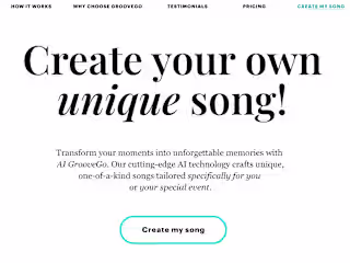 Website for GrooveGo, a company that develops AI for songwriter