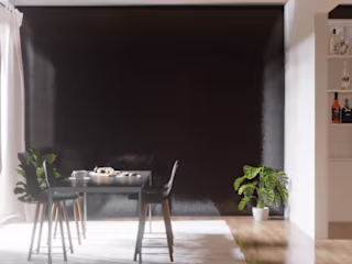 Bright Modern Dining Area with Dark Accents