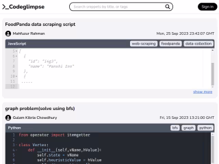Codeglimpse - A house of code snippets