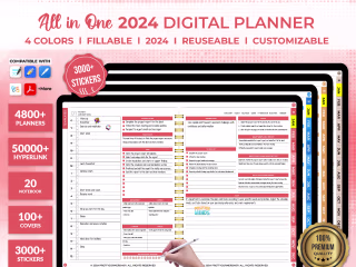 Ultimate All-in-One 2024 Dated Digital Planner, Fillable Planner