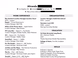 Location Scout Resume