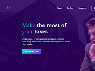 Landing page design for tax strategy startup