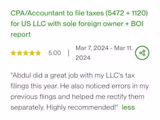 CPA/Accountant to file taxes (5472 + 1120) for US LLC with sole 
