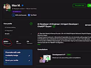 Upwork $20k+ Profile + "Money-Making" AI Agents Mini-Porfolio
