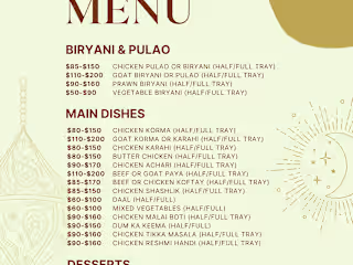 Menu for home catering service