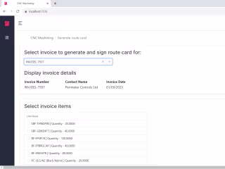 Route card generation and Xero API integration for manufacturing