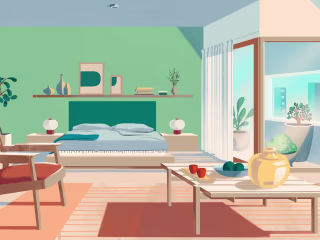 Huergo 475 - Character & background illustration