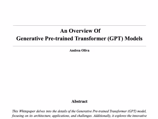 An Overview Of Generative Pre-trained Transformer Models