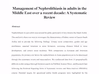 Management of Nephrolithiasis in adults: A Systematic Review