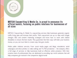 MRTEAV Copywriting & Media Co Press Release