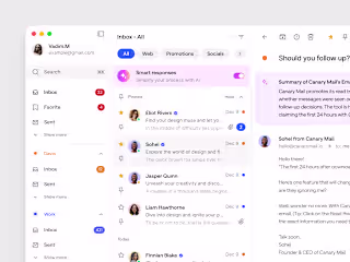 Dashboard inbox interface with Ai