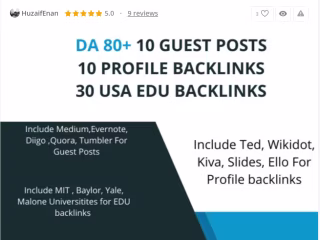 DA 80+ 10 Guest Posts, 10 Profile Backlinks, and 30 USA Edu Back