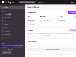 Dolby.io Dashboard
