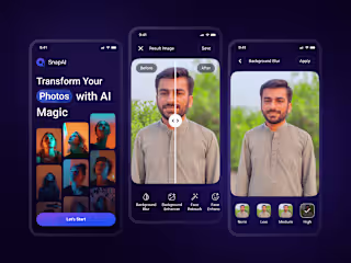 SnapAI AI Photo Enhancer Mobile app UI