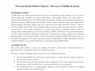 The issue of childhood obesity : Personal Health Initiative Repo