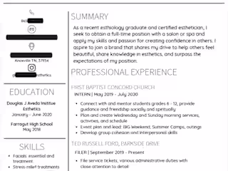 Esthetician Resume