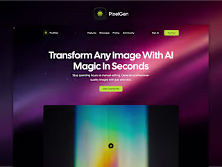 PixelGen AI Image Transformation Landing Page Design