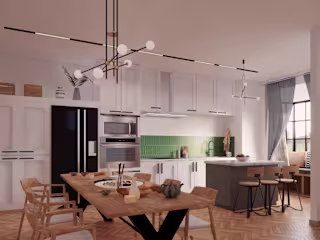 Modern Kitchen with Dining Area 3D Visualization