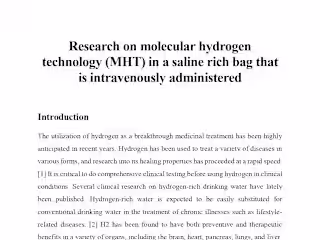 Research on molecular hydrogen technology that is IV administer 