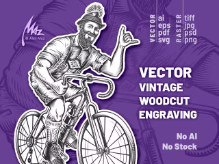 Samples of Vector human character in vintage woodcut engraving