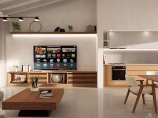 A unified kitchen, dining, and living space