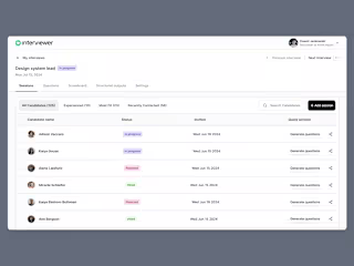 List of candidates - HR Recruitment software