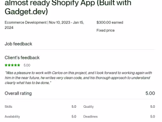 Shopify App Developer to finish Shopify App (Gadget.dev)