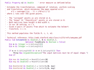 Helmert coordinate transformation in VB.net