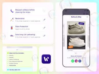 Mobile app order flow design for a shoe cleaning service