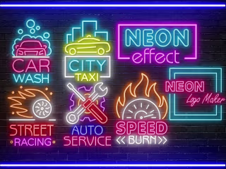 create neon style party, adult, line art 3d logo design