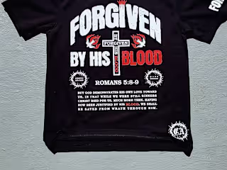 Forgiven By His blood Christian T Shirt And Matching Shorts