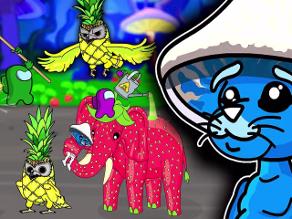 Blue Smurf Cat vs Strawberry Elephant & Pineapple Owl Battle