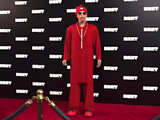 3D Digital Fashion Illustration of Red Outfit on Red carpet