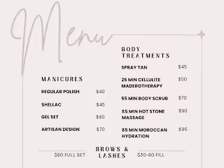 Spa Menu