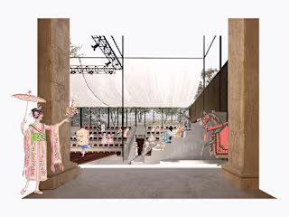 Architectural collage of a theater