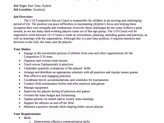 Job Description for Competitive Soccer Coach